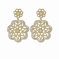 Brass Drop Earring Flower vintage & fashion jewelry & micro pave cubic zirconia & for woman & hollow golden nickel lead & cadmium free Sold By Pair