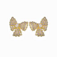 Brass Stud Earring, Bowknot, plated, fashion jewelry & micro pave cubic zirconia & for woman, more colors for choice, nickel, lead & cadmium free, 14.30x13mm, Sold By Pair