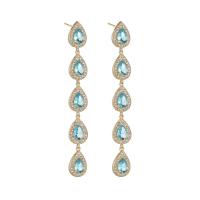 Brass Drop Earring, with Cubic Zirconia, Teardrop, plated, fashion jewelry & for woman, more colors for choice, nickel, lead & cadmium free, 10x74mm, Sold By Pair
