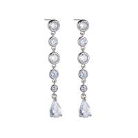 Brass Drop Earring with Cubic Zirconia Teardrop platinum color plated fashion jewelry & for woman clear nickel lead & cadmium free Sold By Pair
