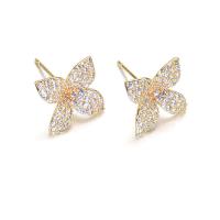 Brass Stud Earring Tulip plated fashion jewelry & micro pave cubic zirconia & for woman nickel lead & cadmium free Sold By Pair