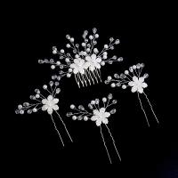 Mixed Hair Accessories hair comb & hair stick Zinc Alloy with Crystal & Plastic Pearl handmade 4 pieces & fashion jewelry & for woman white nickel lead & cadmium free 120*90mm 90*70mm Sold By Set