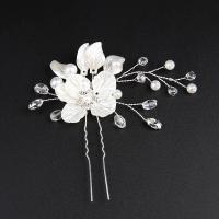 Hair Stick Zinc Alloy with Plastic Pearl handmade fashion jewelry & for woman & with rhinestone silver color nickel lead & cadmium free Sold By PC