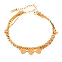 Bijoux bracelet en acier inoxydable, acier inoxydable 316L, avec 1.97inch chaînes de rallonge, coeur, Double couche & bijoux de mode & pour femme, doré, Longueur:Environ 6.3 pouce, Vendu par PC