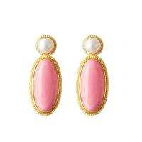 Zinc Alloy Stud Earring with Plastic Pearl fashion jewelry & for woman & enamel nickel lead & cadmium free 35mm Sold By Pair
