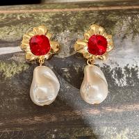 Zinklegierung Ohrringe, mit Kunststoff Perlen, goldfarben plattiert, Modeschmuck & für Frau & mit Strass, goldfarben, frei von Nickel, Blei & Kadmium, 48mm, verkauft von Paar