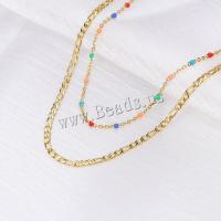 Multi Layer Necklace Titanium Steel with 1.97inch extender chain 18K gold plated Double Layer & for woman & enamel golden Length Approx 15.75 Inch Approx 17.72 Inch Sold By PC