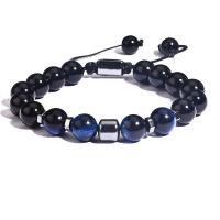 Gemstone Bracelets Obsidian with Tiger Eye Round handmade adjustable & for man black 10mm Sold By PC