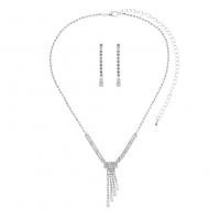 Sets de Joyas, pendiente & collar, diamantes de imitación, con metal, chapado en color de plata, para mujer, 4.2cm,3.2cm, longitud:56 cm, Vendido por Set