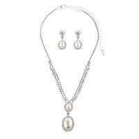 Schmucksets, Ohrring & Halskette, Strass, mit Kunststoff Perlen & Messing, silberfarben plattiert, für Frau, 10.3cm,3cm, Länge:45 cm, verkauft von setzen