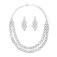 Jewelry Sets, earring & necklace, Rhinestone, with Brass, silver color plated, for woman, 11cm,4.6cm, Length:45 cm, Sold By Set