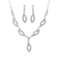 Sets de Joyas, pendiente & collar, diamantes de imitación, con metal, chapado en color de plata, para mujer, 12cm,1.5x5cm, longitud:45 cm, Vendido por Set