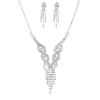 Sets de Joyas, pendiente & collar, diamantes de imitación, con metal, chapado en color de plata, para mujer, 11cm,1x4.5cm, longitud:45 cm, Vendido por Set