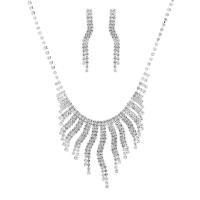 Jewelry Sets earring & necklace Rhinestone with Brass silver color plated for woman 8.7cm Length 45 cm Sold By Set
