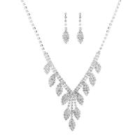 Jewelry Sets, earring & necklace, Rhinestone, with Brass, silver color plated, for woman, 8.5cm,0.7x3.5cm, Length:45 cm, Sold By Set