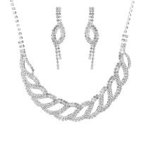 Jewelry Sets, earring & necklace, Rhinestone, with Brass, silver color plated, for woman, 19cm,1.5x6cm, Length:45 cm, Sold By Set