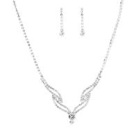 Zestawy biżuterii, kolczyk & naszyjnik, Kryształ górski, ze Mosiądz, Platerowane w kolorze srebra, dla kobiety, 5.3cm,0.4x2.9cm, długość 45 cm, sprzedane przez Ustaw