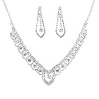 Sets de Joyas, pendiente & collar, diamantes de imitación, con metal, con 15cm extender cadena, chapado en color de plata, para mujer, 10cm,2x4.9cm, longitud 31 cm, Vendido por Set