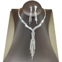 Sets de Joyas, pendiente & collar, diamantes de imitación, con metal, con 15cm extender cadena, chapado en color de plata, para mujer, 9.5cm,6.5cm,0.8x5.5cm, longitud 30 cm, Vendido por Set