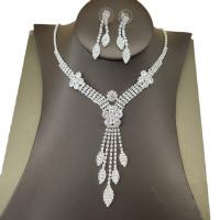 Jewelry Sets, earring & necklace, Rhinestone, with Brass, with 15cm extender chain, silver color plated, for woman, 2cm,15.4cm,0.9x4.3cm, Length:30 cm, Sold By Set