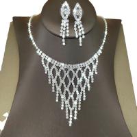 Jewelry Sets, earring & necklace, Rhinestone, with Brass, with 15cm extender chain, silver color plated, for woman, 9cm,0.9x4.7cm, Length:30.5 cm, Sold By Set
