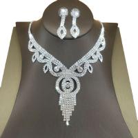 Jewelry Sets, earring & necklace, Rhinestone, with Brass, with 15cm extender chain, silver color plated, for woman, 3cm,14.6cm,1.2x3.3cm, Length:28.4 cm, Sold By Set