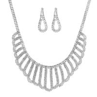 Jewelry Sets, earring & necklace, Rhinestone, with Brass, with 15cm extender chain, silver color plated, for woman, 9.5cm,1.5x3.5cm, Length:29 cm, Sold By Set