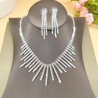 Jewelry Sets, earring & necklace, Rhinestone, with Brass, with 15cm extender chain, silver color plated, for woman, 11.2cm,0.8x4.8cm, Length:30 cm, Sold By Set