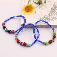 Lampwork Bracelets with Gemstone & Zinc Alloy Round gold color plated Bohemian style & evil eye pattern & for woman 5mm 8mm Inner Approx 54mm Sold By PC