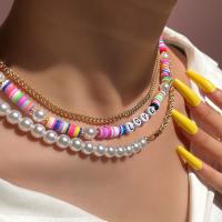 Mode-Multi-Layer-Halskette, Zinklegierung, mit Acryl, goldfarben plattiert, mehrschichtig & für Frau, farbenfroh, frei von Nickel, Blei & Kadmium, Länge:ca. 49.5 cm, ca. 43.3 cm, verkauft von PC