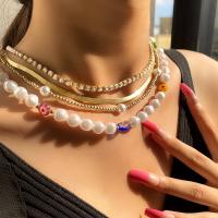 Mode-Multi-Layer-Halskette, Zinklegierung, mit Kunststoff Perlen, goldfarben plattiert, Modeschmuck & mehrschichtig & für Frau, frei von Nickel, Blei & Kadmium, 10mm, Länge ca. 54 cm, verkauft von PC