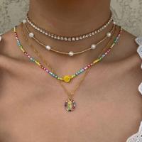 Multi Layer Necklace Zinc Alloy gold color plated multilayer & for woman & with rhinestone multi-colored nickel lead & cadmium free Length Approx 54 cm Approx 54 cm Sold By PC