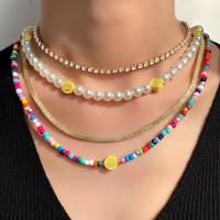 Mode-Multi-Layer-Halskette, Zinklegierung, mit Acryl, goldfarben plattiert, mehrschichtig & für Frau, farbenfroh, frei von Nickel, Blei & Kadmium, Länge:ca. 43 cm, ca. 47 cm, ca. 54.5 cm, verkauft von PC