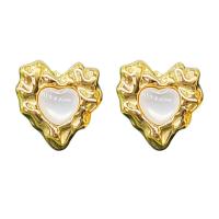 Stainless Steel Stud Earrings 304 Stainless Steel with Shell Heart plated fashion jewelry Sold By Pair