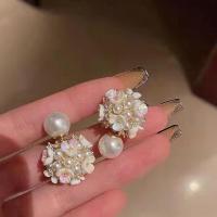 Freshwater Pearl øreringe, Ferskvandsperle, med Shell Pearl, mode smykker & for kvinde, hvid, nikkel, bly & cadmium fri, 7-8mm, Solgt af par