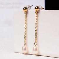 Freshwater Pearl Earrings with Brass fashion jewelry & for woman golden 5-6mm Sold By Pair