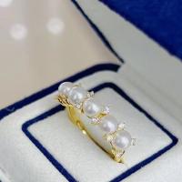 Freshwater Pearl Finger Ring with Copper Alloy fashion jewelry & for woman & with rhinestone golden 3-4mm Sold By PC