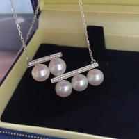 Freshwater Pearl Mässing Chain Necklace, med Mässing, med 5cm extender kedja, platina pläterad, mode smycken & för kvinna, vit, 8mm, Längd Ca 40 cm, Säljs av PC