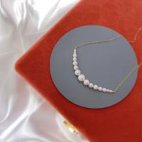 Collier de chaîne en laiton de perles d'eau douce, perle d'eau douce cultivée, avec Alliage de cuivre, avec 5cm chaînes de rallonge, Plaqué d'or, bijoux de mode & pour femme, blanc, 3-9mm, Longueur Environ 40 cm, Vendu par PC