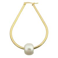 Laiton Anneau d'oreille, avec perle de plastique, Placage de couleur d'or, bijoux de mode & pour femme, doré, 57x37x2mm, 6pairescouple/lot, Vendu par lot