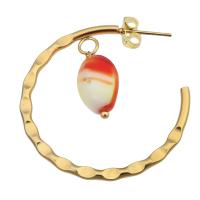 Boucles d'oreilles pendantes en laiton, avec résine, Placage de couleur d'or, bijoux de mode & pour femme, deux couleurs différentes, 35x38x2mm, 6pairescouple/lot, Vendu par lot