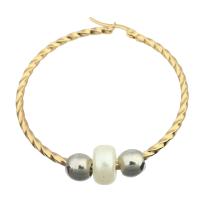Laiton Anneau d'oreille, avec perle de plastique, Placage de couleur d'or, bijoux de mode & pour femme, deux couleurs différentes, 66x64x2mm, 6pairescouple/lot, Vendu par lot
