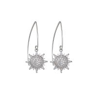 Brass Drop Earring, Flower, platinum color plated, fashion jewelry & micro pave cubic zirconia & for woman, more colors for choice, nickel, lead & cadmium free, 18x42mm, Sold By Pair