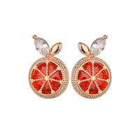 Brass Stud Earring, with Crystal, Orange, plated, fashion jewelry & for woman, more colors for choice, nickel, lead & cadmium free, 8x12mm, Sold By Pair