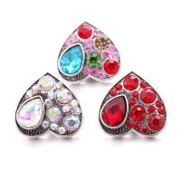 Tibetan Style Snap Button Bracelet Clasp, Heart, platinum color plated, fashion jewelry & DIY & with rhinestone, more colors for choice, nickel, lead & cadmium free, 19x19mm, Sold By PC