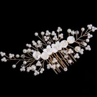 Decorative Hair Combs Brass with Crystal & Plastic Pearl handmade fashion jewelry & for woman golden nickel lead & cadmium free Sold By PC