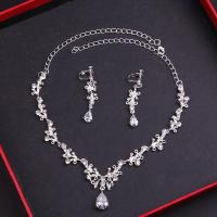 Tibetan Style Jewelry Sets, earring & necklace, silver color plated, 2 pieces & for woman & with rhinestone, silver color, nickel, lead & cadmium free, 40mm, Length:Approx 18.9 Inch, Sold By PC