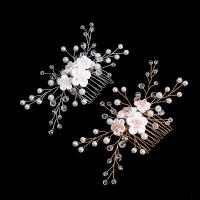 Decorative Hair Combs, Tibetan Style, with Crystal & Plastic Pearl, handmade, fashion jewelry & for woman, more colors for choice, nickel, lead & cadmium free, 120x65mm, Sold By PC