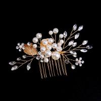 Decorative Hair Combs, Tibetan Style, with Plastic Pearl, handmade, fashion jewelry & for woman & with rhinestone, golden, nickel, lead & cadmium free, 120x70x15mm, Sold By PC