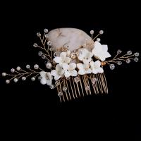 Decorative Hair Combs Zinc Alloy with Crystal & Plastic Pearl & Brass handmade fashion jewelry & for woman golden nickel lead & cadmium free Sold By PC